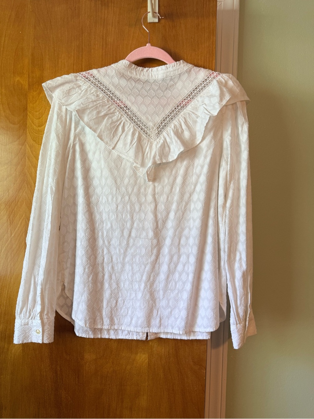 NWT LOFT White Ruffled Lace-Trim Button-Down Blouse Size S - Picture 5 of 9